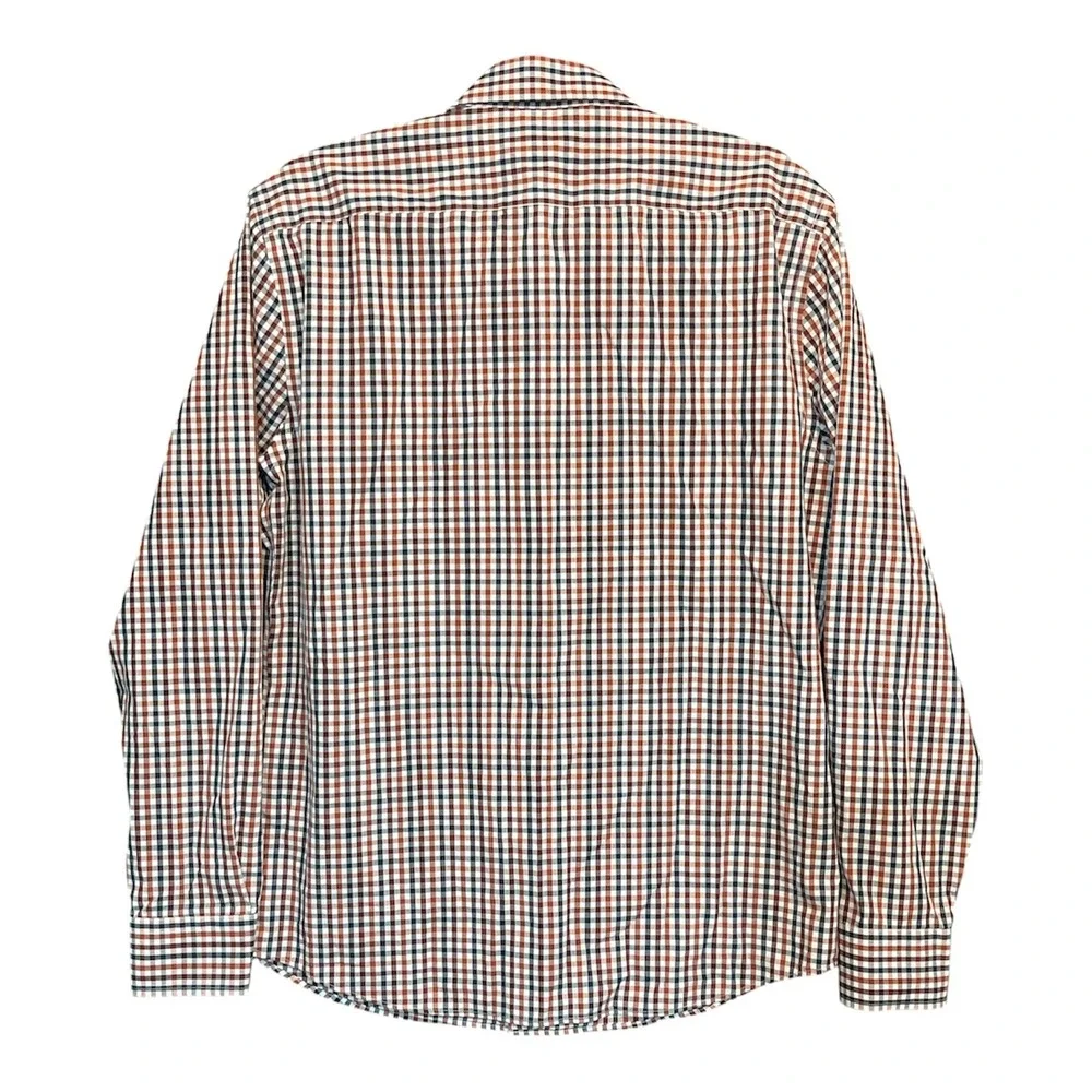 Banana Republic Button Down Mens Medium Red Gingham Untucked Fit Shirt Non Iron